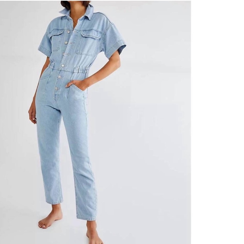 We The Free Marci Coverall Denim Jumpsuit in Clear Skies